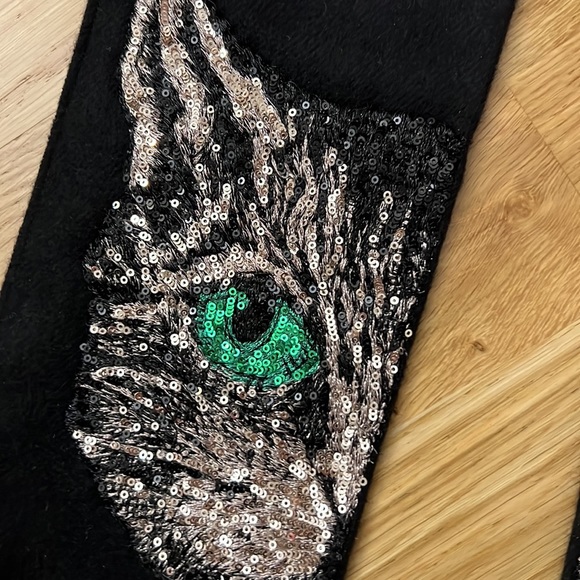 NWT Gucci mystic cat sequins cashmere silk blend skinny scarf - Picture 2 of 7